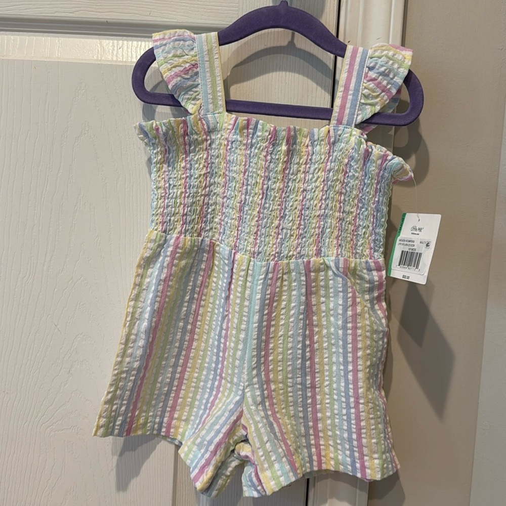 NWT Little Me 18M Smocked Rainbow Stripe Cotton Romper
